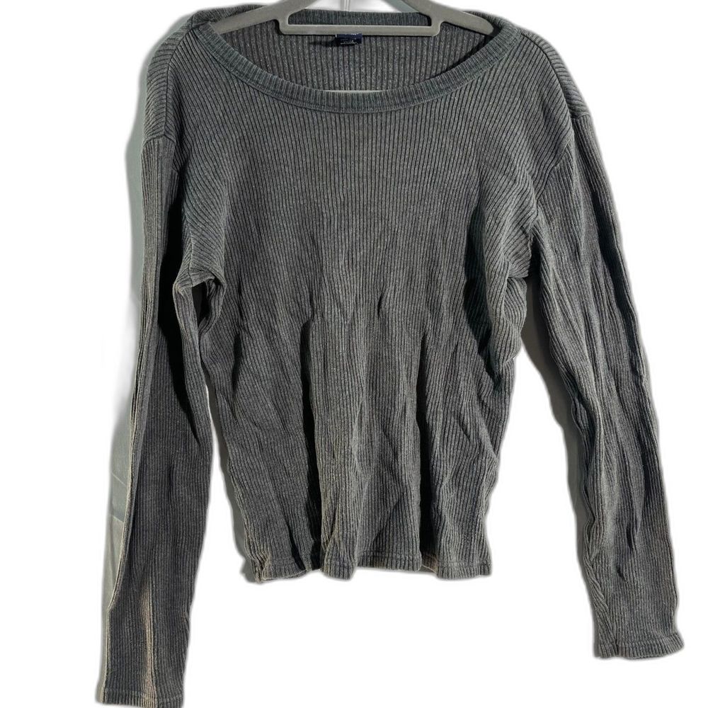 GAP Grey 100% Cotton cRibbed Knit Crewneck Long Sleeve Sweater Medium